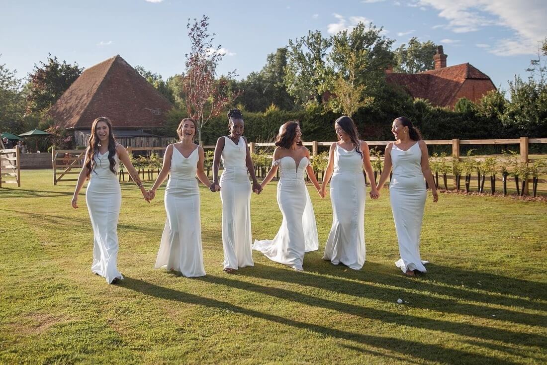 Photo of a bride and five bridesmaids at East Horton.