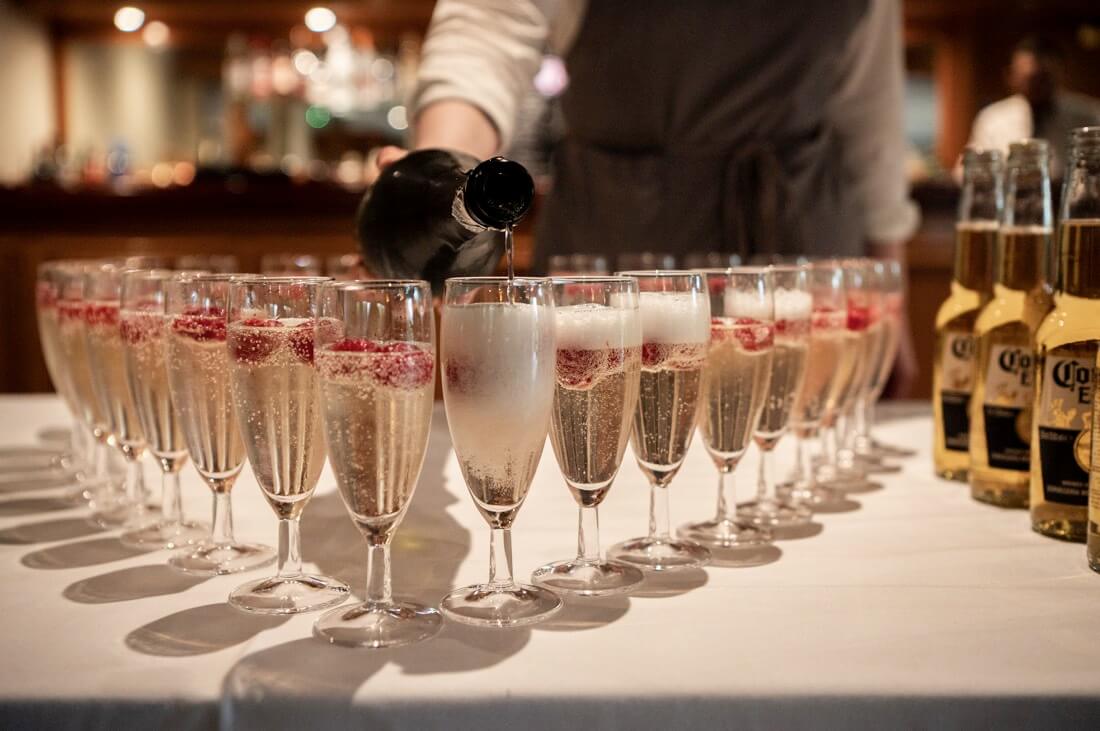 Photo of champagne flutes at a wedding reception at East Horton.